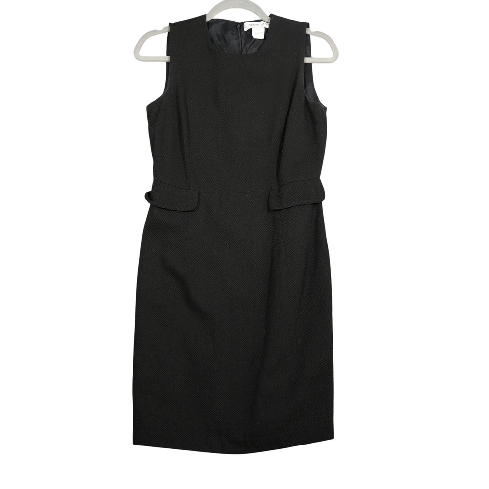 Susan Ives Black Cotton Dress Womens 6 Pockets Minimalist Classic Chic